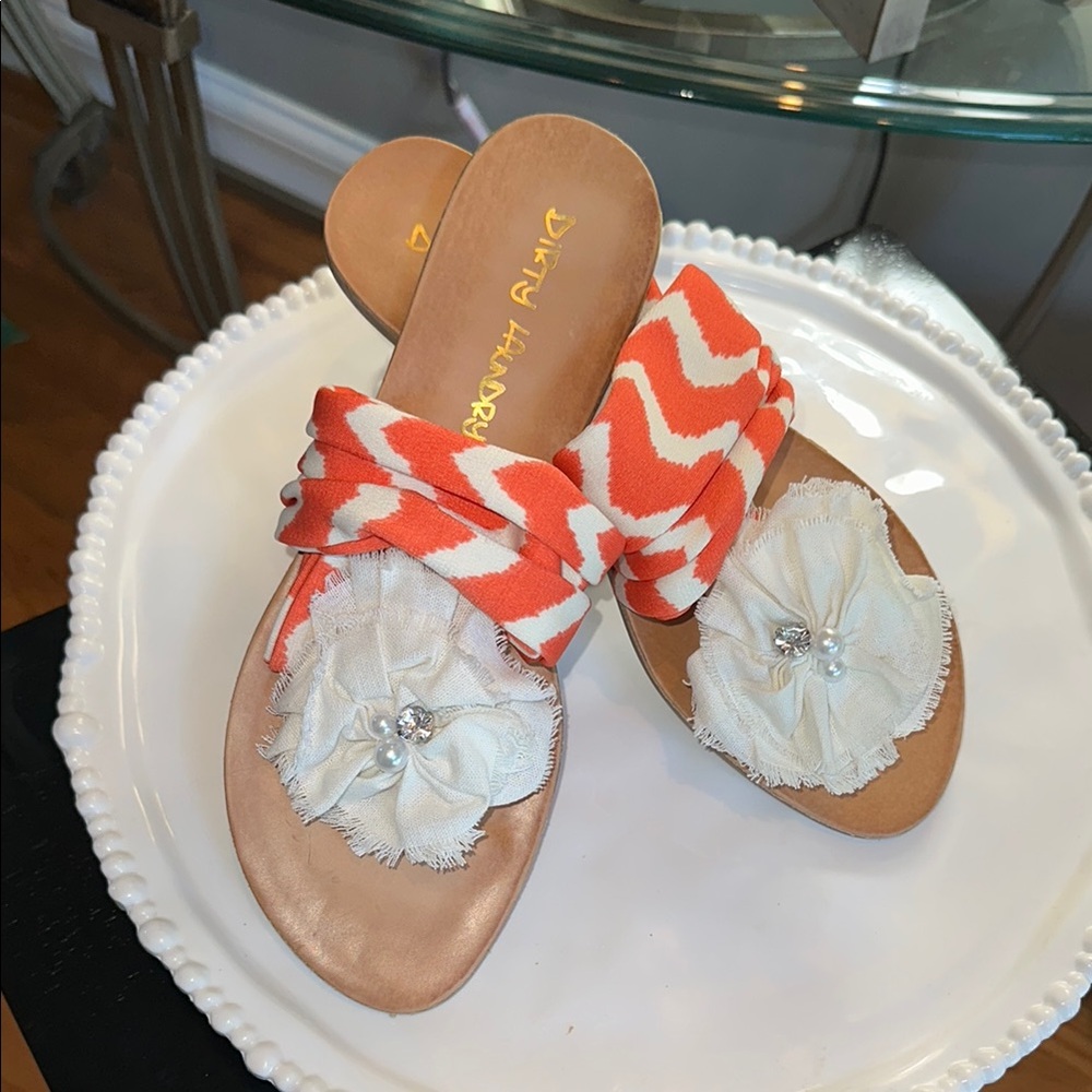 Dirty Laundry Orange and White Chevron Sandals